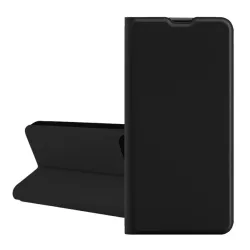  Tok álló, bőr hatású (FLIP, szilikon belső, oldalra nyíló, asztali tartó, kártyazseb) FEKETE Apple iPhone 16 Plus