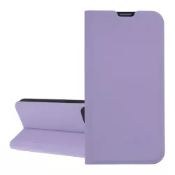   Tok álló, bőr hatású (FLIP, szilikon belső, oldalra nyíló, asztali tartó, kártyazseb) LILA Apple iPhone 16 Plus