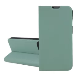   Tok álló, bőr hatású (FLIP, szilikon belső, oldalra nyíló, asztali tartó, kártyazseb) VILÁGOSZÖLD Apple iPhone 16 Plus