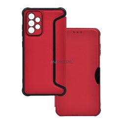   Tok álló, bőr hatású (FLIP, oldalra nyíló, ütésállóság, légpárnás sarok, kameravédő, karbon minta) PIROS Samsung Galaxy A52s 5G (SM-A528), Galaxy A52 5G (SM-A526F), Galaxy A52 4G (SM-