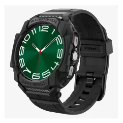   SPIGEN RUGGED ARMOR PRO pótszíj (egyedi méret, szilikon, ütésállóság + szilikon keret) FEKETE Samsung Galaxy Watch Ultra eSIM 47mm (SM-L705)