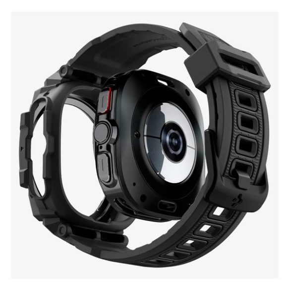 SPIGEN RUGGED ARMOR PRO pótszíj (egyedi méret, szilikon, ütésállóság + szilikon keret) FEKETE Samsung Galaxy Watch Ultra eSIM 47mm (SM-L705)