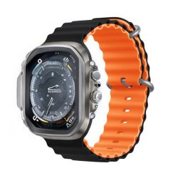   DEVIA DELUXE SPORT6 pótszíj (egyedi méret, nagy, szilikon, állítható, hullám) FEKETE/NARANCSSÁRGA Apple Watch Ultra 2 49mm, Watch Ultra 49mm, Watch Series 9 45mm