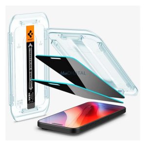 SPIGEN EZ FIT képernyővédő üveg 2db (2.5D, betekintés védelem, 0.2mm, 9H + segédkeret) ÁTLÁTSZÓ Apple iPhone 16 Pro