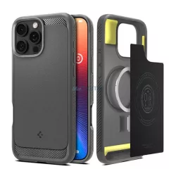   SPIGEN RUGGED ARMOR szilikon telefonvédő (ütésállóság, légpárnás sarok, karbon minta, MagSafe) VILÁGOSSZÜRKE Apple iPhone 16 Pro Max