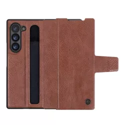   NILLKIN AOGE műanyag telefonvédő (valódi bőr hátlap, mikrofiber plüss belső, ceruza tartó) BARNA Samsung Galaxy Z Fold6 5G (SM-F956)