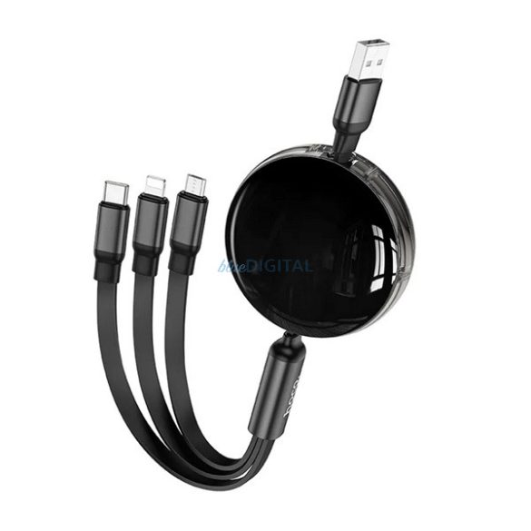 HOCO X78 adatkábel 3in1 (USB - lightning/microUSB/Type-C, 2A, 100cm, csévélhető) FEKETE