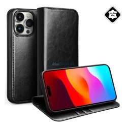   QIALINO tok álló, valódi bőr (FLIP, oldalra nyíló, asztali tartó) FEKETE Apple iPhone 15 Pro Max