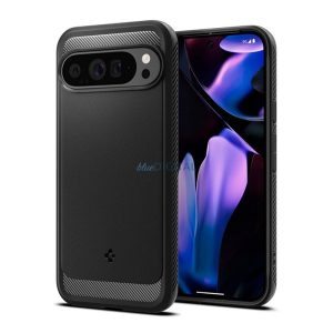 SPIGEN RUGGED ARMOR szilikon telefonvédő (ütésállóság, légpárnás sarok, karbon minta) FEKETE Google Pixel 9 Pro XL