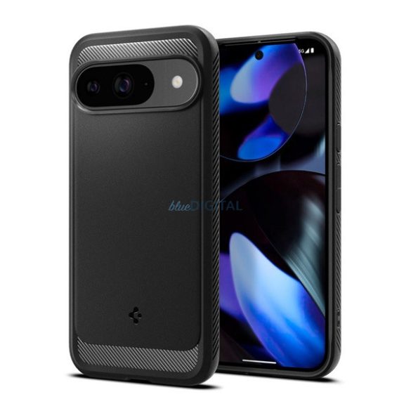 SPIGEN RUGGED ARMOR szilikon telefonvédő (ütésállóság, légpárnás sarok, karbon minta) FEKETE Google Pixel 9 Pro, Pixel 9