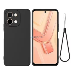   Szilikon telefonvédő (matt, mikrofiber plüss karcolásmentesítő belső, prémium + kézpánt) FEKETE Vivo Y28 4G