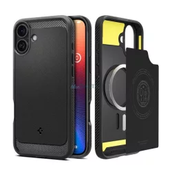   SPIGEN RUGGED ARMOR szilikon telefonvédő (ütésállóság, légpárnás sarok, karbon minta, MagSafe) FEKETE Apple iPhone 16 Plus