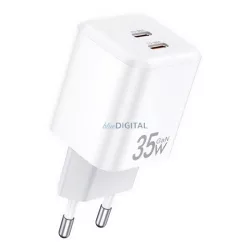   AWEI PD65-EU hálózati töltő 2 Type-C aljzat (35W, GaN, PD gyorstöltő) FEHÉR
