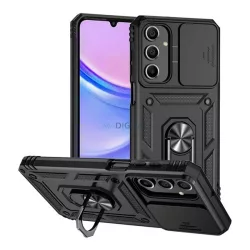   Defender műanyag telefonvédő (ütésállóság, szilikon belső, tartógyűrű, kameravédő) FEKETE Samsung Galaxy A16