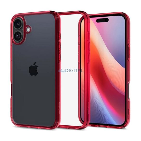 SPIGEN ULTRA HYBRID műanyag telefonvédő (ütésállóság, légpárnás keret, fényes keret) PIROS Apple iPhone 16