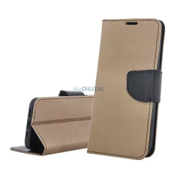   Tok álló, bőr hatású (FLIP, oldalra nyíló, asztali tartó, kártyazseb, textil hatás) ARANY/FEKETE Samsung Galaxy A16
