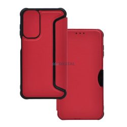  Tok álló, bőr hatású (FLIP, oldalra nyíló, ütésállóság, légpárnás sarok, kameravédő, karbon minta) PIROS Samsung Galaxy S24 FE (SM-S721)