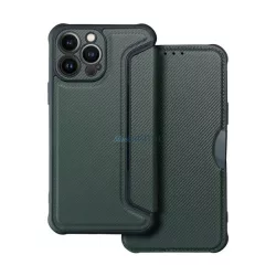   Tok álló, bőr hatású (FLIP, oldalra nyíló, ütésállóság, légpárnás sarok, kameravédő, karbon minta) SÖTÉTZÖLD Samsung Galaxy A16