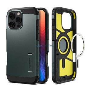 SPIGEN TOUGH ARMOR MAG műanyag telefonvédő (ütésállóság, MagSafe) SÖTÉTZÖLD Apple iPhone 16 Pro