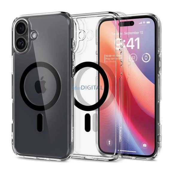 SPIGEN ULTRA HYBRID MAG műanyag telefonvédő (ütésállóság, légpárnás keret, MagSafe) FEKETE Apple iPhone 16 Plus