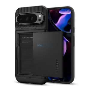 SPIGEN SLIM ARMOR CS szilikon telefonvédő (műanyag hátlap, kártyatartó, ütésállóság, légpárnás sarok) FEKETE Google Pixel 9 Pro XL