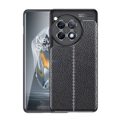   Szilikon telefonvédő (ütésállóság, bőr hatású, varrás minta) FEKETE OnePlus 12R 5g