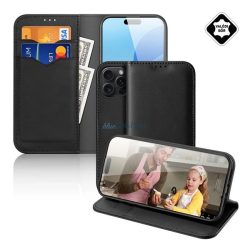   DUX DUCIS HIVO tok álló, valódi bőr (FLIP, oldalra nyíló, asztali tartó, kártyazseb, RFID) FEKETE Apple iPhone 16 Pro