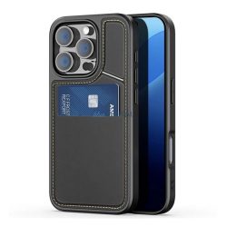   DUX DUCIS RAFI II MAG szilikon telefonvédő (kitámasztó, kártyazseb, RFID, MagSafe) FEKETE Apple iPhone 16 Pro