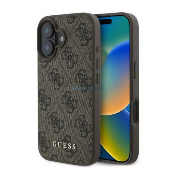 GUESS 4G METAL GOLD LOGO műanyag telefonvédő (textil hátlap) BARNA Apple iPhone 16