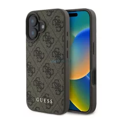   GUESS 4G METAL GOLD LOGO műanyag telefonvédő (textil hátlap) BARNA Apple iPhone 16 Plus