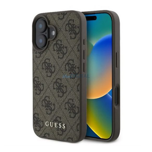 GUESS 4G METAL GOLD LOGO műanyag telefonvédő (textil hátlap) BARNA Apple iPhone 16 Plus