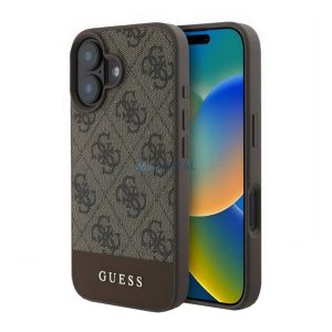 GUESS 4G STRIPE műanyag telefonvédő (textil hátlap) BARNA Apple iPhone 16