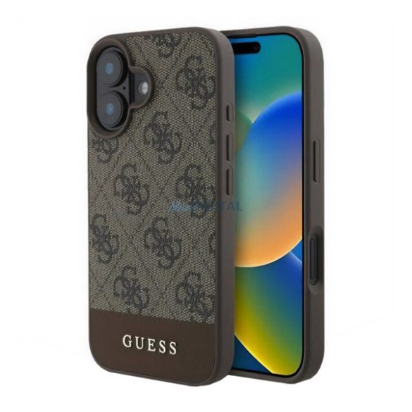 GUESS 4G STRIPE műanyag telefonvédő (textil hátlap) BARNA Apple iPhone 16 Plus