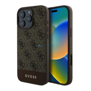 GUESS 4G STRIPE műanyag telefonvédő (textil hátlap) BARNA Apple iPhone 16 Pro