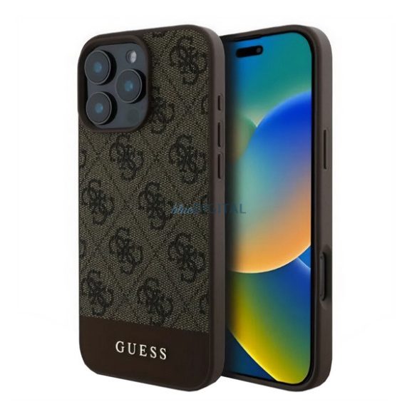 GUESS 4G STRIPE műanyag telefonvédő (textil hátlap) BARNA Apple iPhone 16 Pro