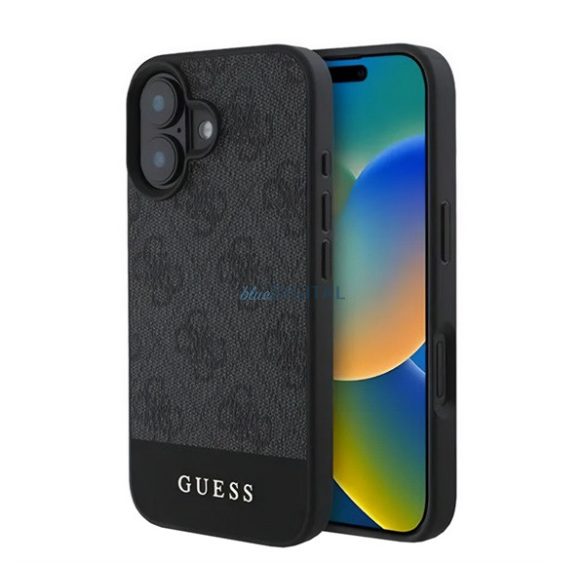 GUESS 4G STRIPE műanyag telefonvédő (textil hátlap) SZÜRKE Apple iPhone 16 Plus