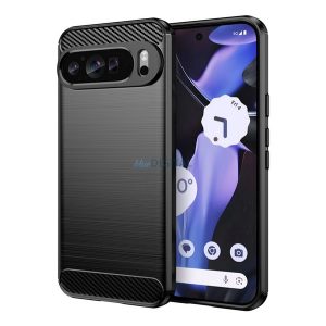 Szilikon telefonvédő (ütésállóság, légpárnás sarok, karbon minta) FEKETE Google Pixel 9 Pro XL