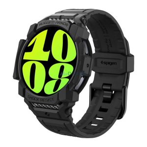 SPIGEN RUGGED ARMOR PRO pótszíj (egyedi méret, szilikon, ütésállóság + szilikon keret) FEKETE Samsung Galaxy Watch 7 eSIM 40mm (SM-L305), Galaxy Watch 7 40mm (SM-L300)