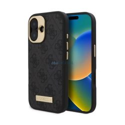   GUESS 4G LOGO PLATE szilikon telefonvédő (textil hátlap, MagSafe) FEKETE Apple iPhone 16