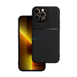   Szilikon telefonvédő (ütésállóság, mágneses, bőr hatású hátlap, csíkos) FEKETE Samsung Galaxy A16 (SM-A166)