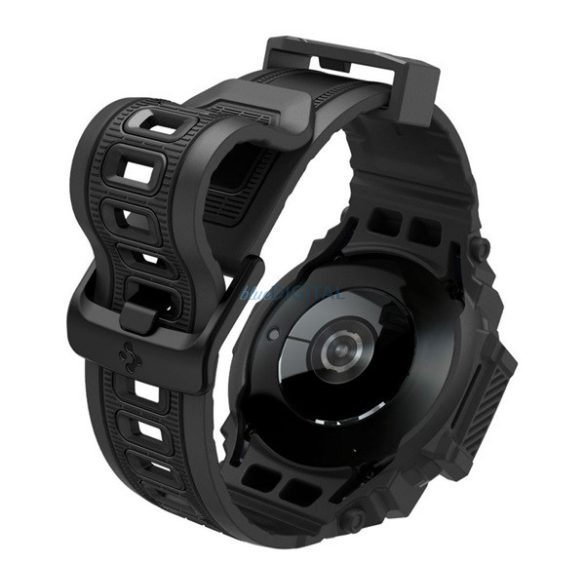 SPIGEN RUGGED ARMOR PRO pótszíj (egyedi méret, szilikon, ütésállóság + szilikon keret) FEKETE Samsung Galaxy Watch 7 44mm (SM-L310), Galaxy Watch 7 eSIM 44mm (SM-L315)