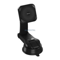   DEVIA autós tartó (műszerfalra, szélvédőre, tapadókorongos, 15W, wireless, gyorstöltő, állítható, 360°, MagSafe) FEKETE