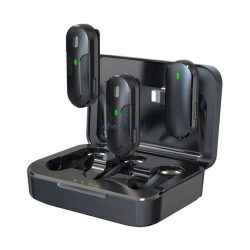   DEVIA bluetooth mikrofon 2db (lightning, LAVALIER csíptethető, zajszűrő + töltőtok) FEKETE