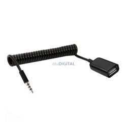  Audió adapter kábel (USB aljzat - 3.5mm jack, OTG, spirálkábel) FEKETE
