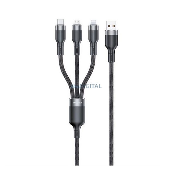 AWEI CL-975 adatkábel 3in1 (USB - lightning/microUSB/Type-C, 100W, gyorstöltő, 120cm) FEKETE