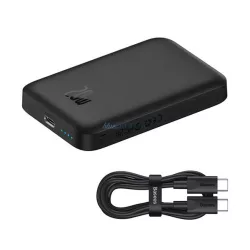   BASEUS MAGNETIC MINI AIR vésztöltő Type-C aljzat (6000mAh, 20W, gyorstöltő, wireless, MagSafe + Type-C kábel) FEKETE