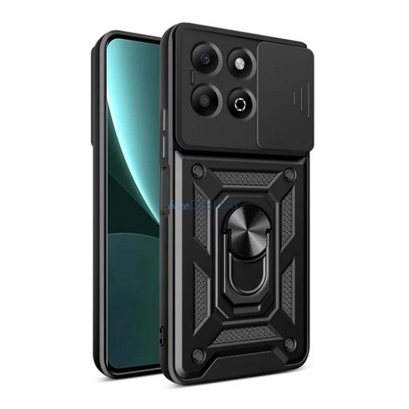 Defender szilikon telefonvédő (ütésállóság, tartógyűrű, kameravédő) FEKETE Honor X6b