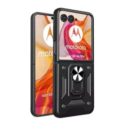   Defender szilikon telefonvédő (ütésállóság, tartógyűrű, kameravédő) FEKETE Motorola Razr 50 Ultra