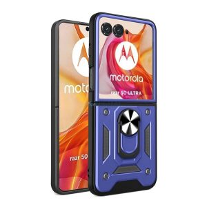 Defender szilikon telefonvédő (ütésállóság, tartógyűrű, kameravédő) SÖTÉTKÉK Motorola Razr 50 Ultra