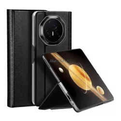   DUX DUCIS BRIL műanyag telefonvédő (ütésállóság, bőr hatású hátlap, asztali tartó, rombusz) FEKETE Honor Magic V3 5G